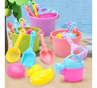 8 pezzi Set giocattoli da spiaggia per bambini, secchio con stampa a occhi grandi e a pois, paletta da spiaggia in paglia di grano, giocattolo invernale per la neve, strumento per giocare con la sabbi