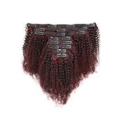 8 pezzi/set Kinky Curly Clip In Extension for capelli umani 120G/set for le donne Hair Extensions(Wine Red+black,18inch)