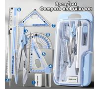 8 pezzi/Set Set semplice di bussola e righello trasparente, strumenti di disegno precisi progettati per studenti, adatti per compiti di matematica e geometria a scuola rosa,blu,violaPolipropilene