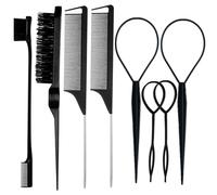 8 Pezzi Set Spazzole Capelli Professionale Spazzola Pettini per Styling Capelli con a Spazzola Doppio Bordo, Spazzola Setole Naturali, Pettini a Coda di Topo Forcine Francesi Per Donne (nero)