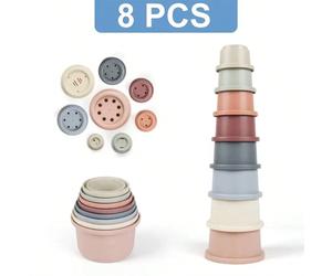 8 pezzi/set Tazze impilabili per il bagno dei bambini, adatte per bambini di 1-3 anni, tazze impilabili per il gioco in acqua nella vasca da bagno, regalo di educazione precoce Montessori per neonati 