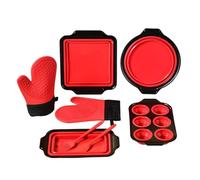 8 pezzi Silicone Bakeware Set - Stackable Non Stick Baking Molds, Oven & Dishwasher Safe with Mitts Brush Scraper | Muffin Pan Set for Bread Egg Baking Kitchen Home Apartment Use