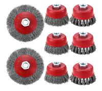 8 Pezzi Spazzole Per Trapano, Spazzole Metalliche per Smerigliatrice Angolare, M14, Spazzole a Tazza e a Disco da 75/100 mm, per Trapano, Pulizia Metallo, Rimozione Ruggine