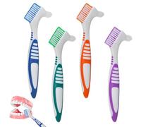 8 Pezzi Spazzolino per Dentiera,Spazzola per Protesi a Doppia Testa,Impugnatura in Gomma,Spazzole Dentali per Protesi,Impugnatura a Presa Facile,per una Pulizia Efficace (4 Colori)