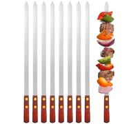 8 Pezzi Spiedini Piatti in Acciaio Inox, Spiedini Riutilizzabili da 60 cm, Spiedini Extra-lunghi con Manici in Legno, Posate per Barbecue, Spiedini per Verdure Accessori per Barbecue