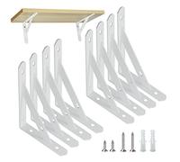 8 Pezzi Staffa per Mensola Triangolare, Staffe Supporti per Mensole a Parete Triangolare, Staffa per Tavolo a Muro 90 Gradi Angolo Retto per Mensole in Legno Galleggianti Libreria(150×95 CM), bianco.