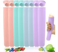 8 Pezzi Stampi Ghiaccioli Silicone con Coperchi, Formine Gelato Riutilizzabili, Set Stampo Yogurt DIY Professionali, Mold Popsicle Colorati per Bambini & Adulti (Rosa Verde Blu Viola)