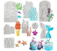 8 Pezzi Stampi Silicone Tema Marino Stampo in Silicone Conchiglia Stampo Silicone Coda di Sirena Stampi Silicone Sirena per la Decorazione e L'artigianato Della Torta