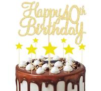 8 Pezzi Topper per Torta per 40° Compleanno Oro, 1 Decorazione di Happy 40th Birthday e 7 Cake Topper a Stella, Decorazione Torta 40° Compleanno per Festa Anniversario