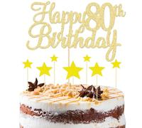 8 Pezzi Topper per Torta per 80° Compleanno Oro, 1 Decorazione di Happy 80th Birthday e 7 Cake Topper a Stella, Decorazione Torta 80° Compleanno per Festa Anniversario 80° Compleanno Supplementi