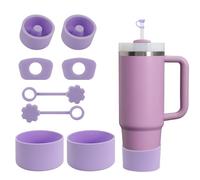 8 pezzi, tra cui 2 tappi di copertura per cannuccia, 2 tappi quadrati per fuoriuscite, 2 tappi rotondi per perdite, 2 stivali in silicone per Stanley Cup 2.0 1,2 l e 850 ml (Viola)