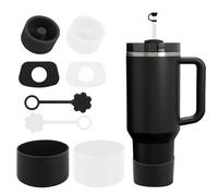 8 pezzi, tra cui 2 tappi per cannuccia, 2 quadrati per fuoriuscite, 2 rotondi per perdite, 2 stivali in silicone per Stanley Cup 2.0 1,2 l e 850 ml (Trasparente e nero)