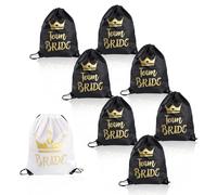 8 Pezzi Zaino Team Bride,Sacchetti da Ginnastica da Donna con Coulisse,Set Addio al Nubilato Sposa,1 Bianco e 7 Neri Squadra Sposa Borsa con Coulisse, per Festa Addio al Nubilato Matrimonio