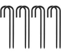 8 picchetti zincati, picchetti di ancoraggio a terra, in acciaio zincato, a forma di J, picchetti per tende, picchetti da giardino, per piante, campeggio, tende, trampolino (30 cm, nero)