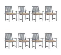 8-Piece Garden Chairs Set with Cushions in Solid Acacia Wood, Gray Finish, Outdoor Patio Furniture for Terrace, Poolside, Comfortable Seating for Family and Friends, Weather-Resistant, Easy to Clean
