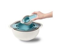 8-piece mixing bowl set - nesting plastic mixing bowls, BPA-free, includes 1 colander, 1 sieve, 2 mixing bowls, 4 measuring cups