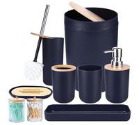 8 Piece Navy Blue Bathroom Accessory Set with Rubbish Bin, Toothbrush Holder, Soap and Lotion Dispenser, Tumbler Set