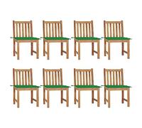 8-Piece Teak Wood Garden Chairs Set with Cushions, Outdoor Patio Furniture for Backyard, Poolside, Durable Weather-Resistant Solid Wood Dining Seating, Includes 8 Green Cushions, Max Load 110kg