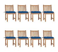 8-Piece Teak Wood Garden Chairs Set with Cushions - Outdoor Patio Furniture for Relaxing in Sun - Weather-Resistant Solid Wood - Includes 8 Chairs & 8 Blue Cushions - Max Load 110kg per Seat