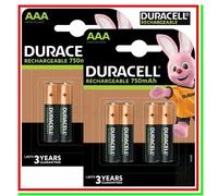 8 Pile Batterie DURACELL Ricaricabili AAA MINISTILO HR03 DC2400 NiMH 750mAh