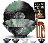 8 Pollici 2 Set Ciotola Ramen In Ceramica(9 pezzi), Ciotola Di Pasta Giapponesi Con Ricette Forchetta Bacchette E Cucchiaio Per Spaghetti Zuppa Di Insalata Snack Bowl Regali Per Uomini Donne Di Casa