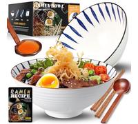 8 Pollici 2 Set Ciotola Ramen In Ceramica(9 pezzi), Ciotola Di Pasta Giapponesi Con Ricette Forchetta Bacchette E Cucchiaio Per Spaghetti Zuppa Di Insalata Snack Bowl Regali Per Uomini Donne Di Casa