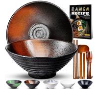8 Pollici 2 Set Ciotola Ramen In Ceramica(9 pezzi), Ciotola Di Pasta Giapponesi Con Ricette Forchetta Bacchette E Cucchiaio Per Spaghetti Zuppa Di Insalata Snack Bowl Regali Per Uomini Donne Di Casa