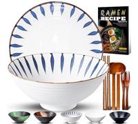 8 Pollici 2 Set Ciotola Ramen In Ceramica(9 pezzi), Ciotola Di Pasta Giapponesi Con Ricette Forchetta Bacchette E Cucchiaio Per Spaghetti Zuppa Di Insalata Snack Bowl Regali Per Uomini Donne Di Casa