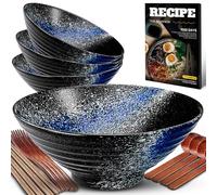 8 Pollici 4 Set Ciotola Ramen In Ceramica(17 pezzi), Ciotola Di Pasta Giapponesi Con Ricette Forchetta Bacchette E Cucchiaio Per Spaghetti Zuppa Di Insalata Snack Bowl Regali Per Uomini Donne Di Casa