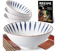8 Pollici 4 Set Ciotola Ramen In Ceramica(17 pezzi), Ciotola Di Pasta Giapponesi Con Ricette Forchetta Bacchette E Cucchiaio Per Spaghetti Zuppa Di Insalata Snack Bowl Regali Per Uomini Donne Di Casa