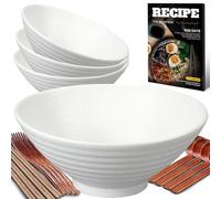 8 Pollici 4 Set Ciotola Ramen In Ceramica(17 pezzi), Ciotola Di Pasta Giapponesi Con Ricette Forchetta Bacchette E Cucchiaio Per Spaghetti Zuppa Di Insalata Snack Bowl Regali Per Uomini Donne Di Casa
