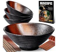 8 Pollici 4 Set Ciotola Ramen In Ceramica(17 pezzi), Ciotola Di Pasta Giapponesi Con Ricette Forchetta Bacchette E Cucchiaio Per Spaghetti Zuppa Di Insalata Snack Bowl Regali Per Uomini Donne Di Casa