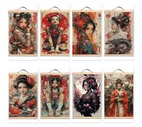 8 poster e stampe artistiche da appendere a tema ragazza Bushido, poster e stampe da appendere alla parete, stile vintage, guerriero samurai giapponese, in legno massello, decorazione per la casa (60