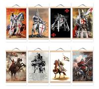 8 poster e stampe artistiche vintage medievali di guerrieri crociati, decorazione della tua stanza con i cavalieri templari su tela da appendere alla parete (40 x 60 cm)