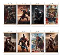 8 poster vintage con guerrieri spartani da appendere alla parete, decorazione artistica da parete, poster antica armatura greca samurai, bandiera da appendere alla parete, per la decorazione della