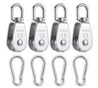 8 pulegge per funi piccole, set include 4 pulegge M15 e 4 moschettoni M4, in acciaio inox, puleggia per funi metalliche, fino a 6,7 mm di diametro