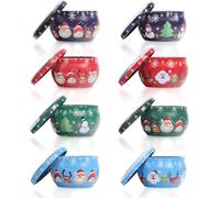 8 Pz Barattoli Vuoti per Candele, Barattoli per Candele di Natale, Mini Barattolo di Metallo con Coperchio, Contenitore per Candele, Set Regalo di Natale, per Compleanno