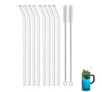 8 Pz Cannucce riutilizzabili di vetro, chiaro Bent Drink Straws per Smoothie Milkshake Cocktail Bevande fredde