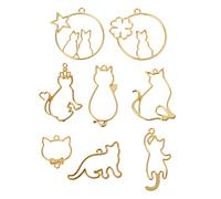 8 Pz/set Carino Per Aperto Indietro Lunetta Pendenti Hollow Gattino Cornice Charms Resina Portachiavi Gioielli Assortiti Geometrici Vassoi Cavi