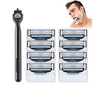 8 Ricariche Lamette Compatibili con Gillette Mach3, con una Maniglia, Lama Manuale Professionale per Uomini, Turbo Lame per Rasoio con Microaletta Protettiva (1+8)