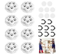 8 ruote per mobili, piccole sfere, per carichi pesanti, piatti, ruote autoadesive resistenti a 360 gradi (bianco)