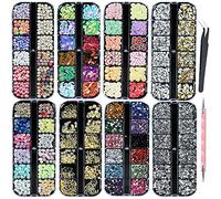 8 Scatole Kit di Strass per Unghie Nail Art Strass - Multicolore Fette di Frutta Cristalli Perle Gemme Gioielli Misti Colorati Borchie per Unghie Brillantini Gioielli Pailettes Cristalli Perle
