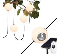 8 seasons Glowing Elegance - Catena luminosa a energia solare, 5,5 m, dimmerabile, 6 sfere bianche (10 cm D), LED bianco caldo, batteria, per esterni e interni, con telecomando, ricaricabile con USB-C