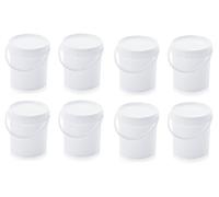 8 secchi da 1,0 l con coperchio * per alimenti * 1 litro * colore bianco * secchio di plastica * con manico in plastica 1,18 l, set da 8