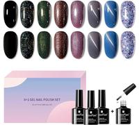 8 Semipermanente Unghie Colori Nero Smalto Unghie Smalti Gel UV LED Passione Colorati Nero Set Professionali Nail Polish Effetto Kit Marrone Opaco Senza Lampada + Primer Shining Autunno Invernali