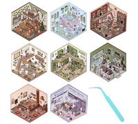 8 Set di Adesivi per Scene in 3D, Stanze Isometriche Divertenti Adesivi per Case in Miniatura con Pinzette
