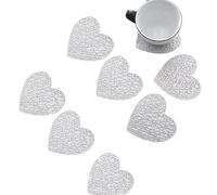 8 sottobicchieri a forma di cuore, antiscivolo, isolanti dal calore, per cucina, decorazione da tavola, sottobicchieri a forma di cuore per bevande (argento)