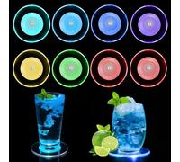 8 sottobicchieri a LED, sottobicchieri luminosi per bicchieri con 7 modalità di illuminazione colorate, in acrilico, rotondi, impermeabili, luminosi per bicchieri, bottiglie e feste