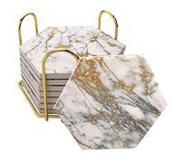 8 sottobicchieri con supporto in metallo, design marmo, base in sughero, per proteggere il tavolo, decorazione della casa, sottobicchiere da bar (dorato)