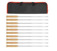 8 spiedini piatti larghi in acciaio inox, lunghi 43,2 cm, per campeggio all'aperto, barbecue, con manico in legno, forchetta per barbecue in metallo con manico in legno